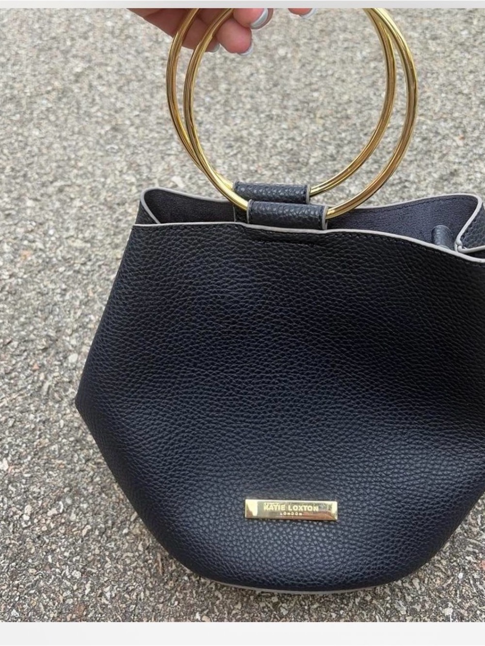 Navy Pebbled Leather Ring-Handle Tote